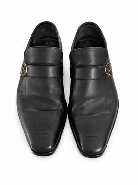 Gucci Black Leather Horsebit Loafers Slip-On Shoes Size 7D